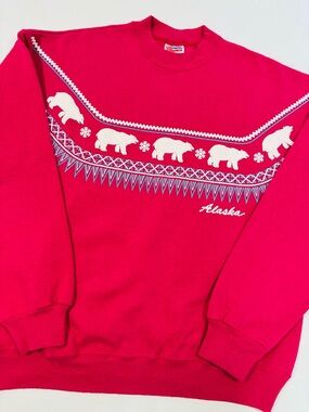 Vintage Alaska Polar Bear Puff Print Crewneck Sweater